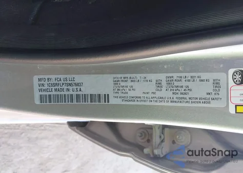 2025 Ram 1500 Rebel 4X4 5'7 Box z USA, uszkodzony, nr VIN 1C6SRFLP7SN576837